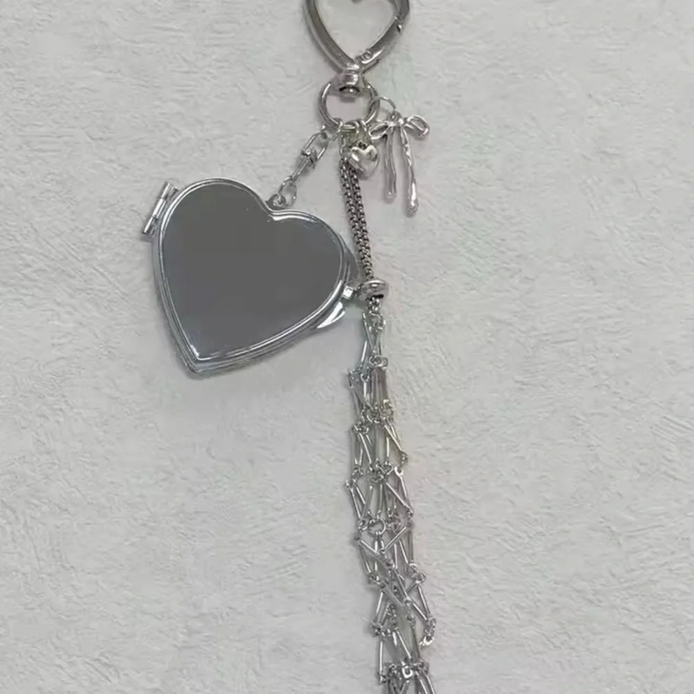 Zara Silver Heart Mirror & Lipstick Charm Keychain